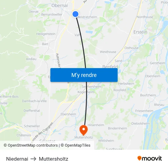 Niedernai to Muttersholtz map