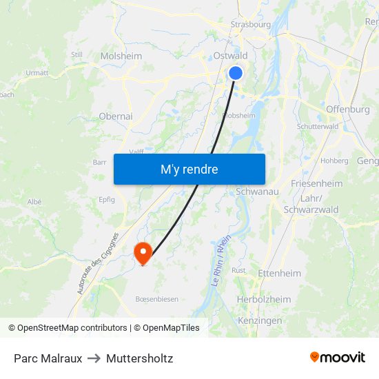 Parc Malraux to Muttersholtz map