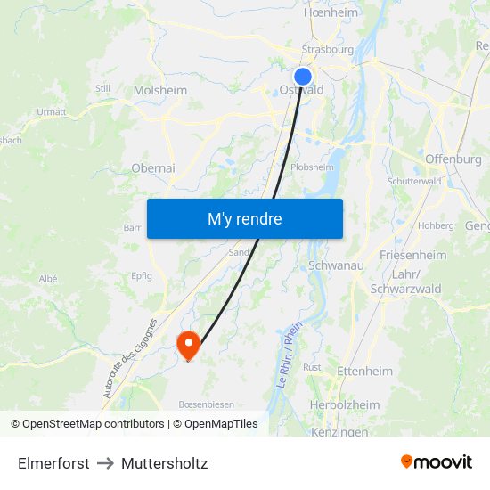 Elmerforst to Muttersholtz map