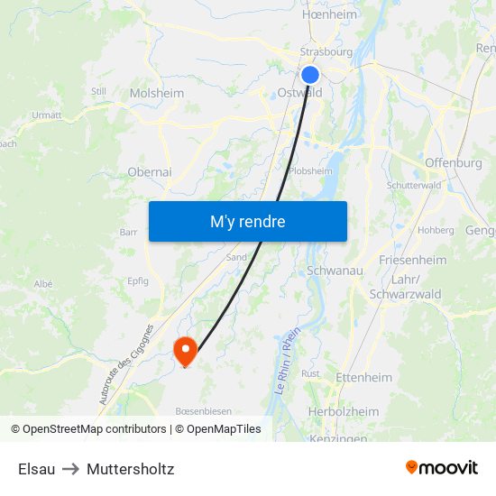 Elsau to Muttersholtz map
