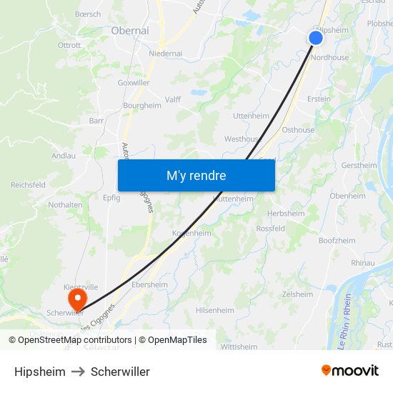 Hipsheim to Scherwiller map