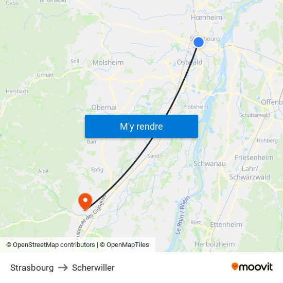 Strasbourg to Scherwiller map