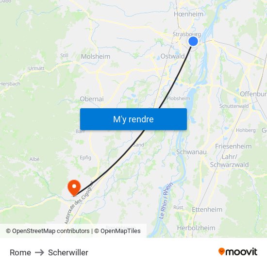 Rome to Scherwiller map