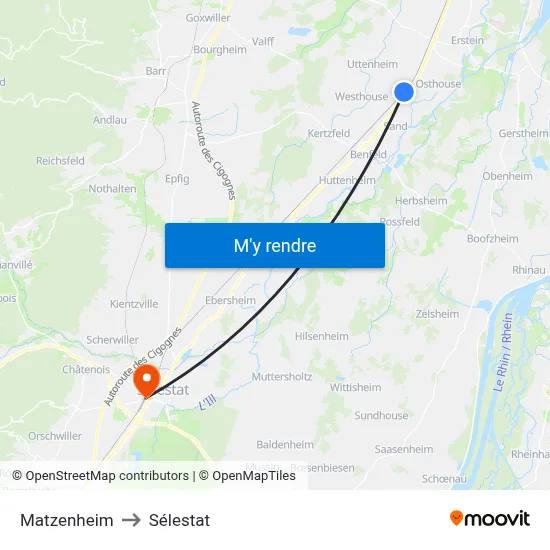 Matzenheim to Sélestat map