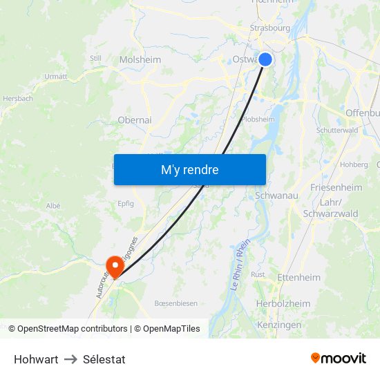 Hohwart to Sélestat map