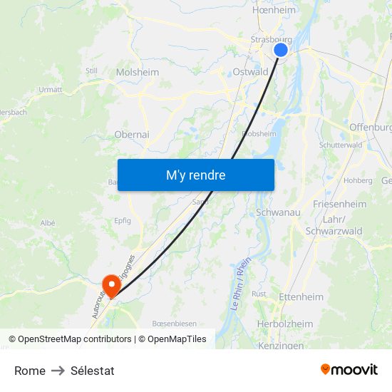 Rome to Sélestat map