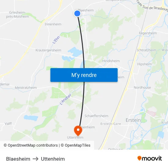 Blaesheim to Uttenheim map