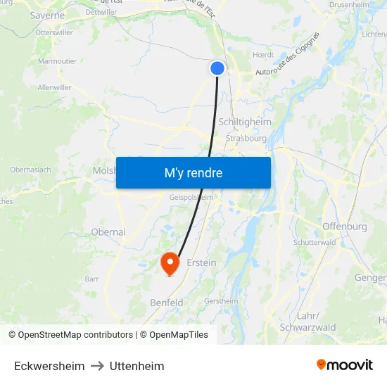 Eckwersheim to Uttenheim map