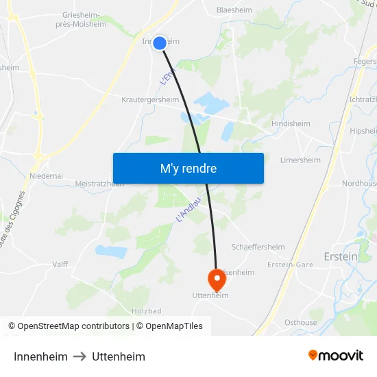 Innenheim to Uttenheim map