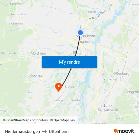 Niederhausbergen to Uttenheim map