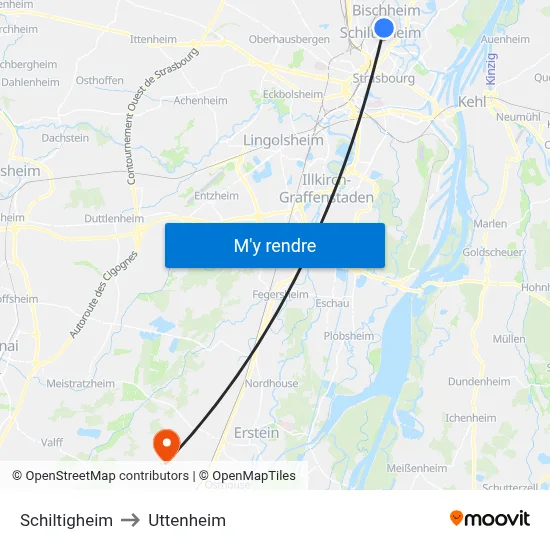 Schiltigheim to Uttenheim map