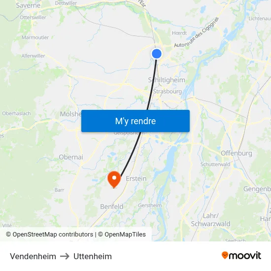 Vendenheim to Uttenheim map