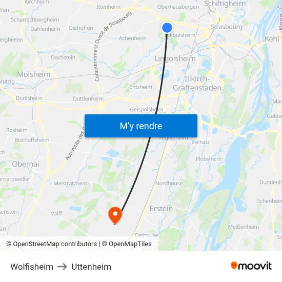 Wolfisheim to Uttenheim map