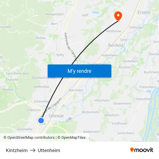 Kintzheim to Uttenheim map