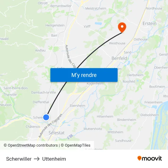 Scherwiller to Uttenheim map