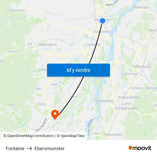 Fontaine to Ebersmunster map