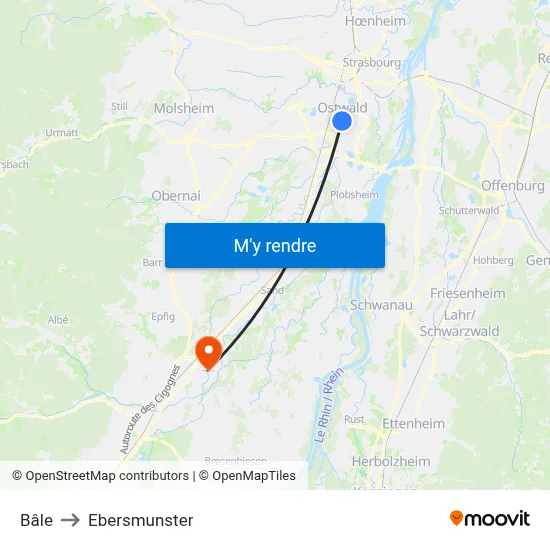 Bâle to Ebersmunster map