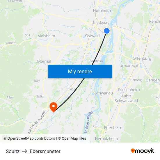 Soultz to Ebersmunster map