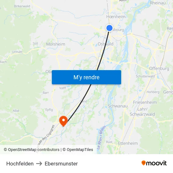 Hochfelden to Ebersmunster map