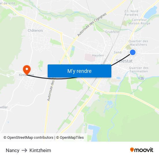 Nancy to Kintzheim map