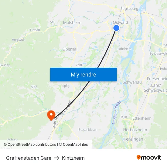 Graffenstaden Gare to Kintzheim map