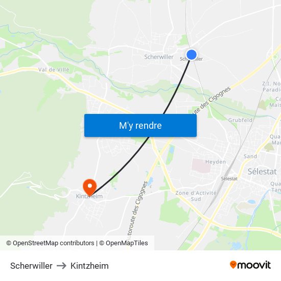Scherwiller to Kintzheim map