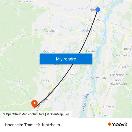 Hoenheim Tram to Kintzheim map