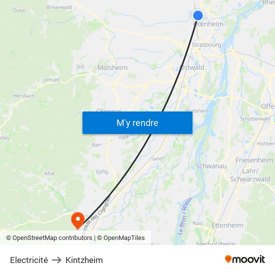 Electricité to Kintzheim map