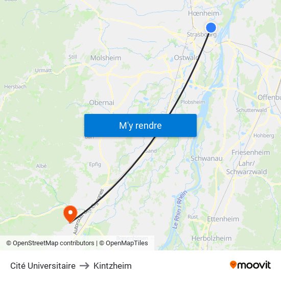 Cité Universitaire to Kintzheim map