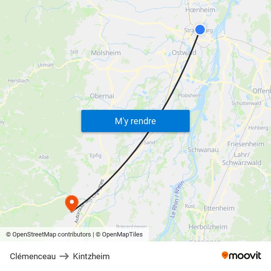 Clémenceau to Kintzheim map