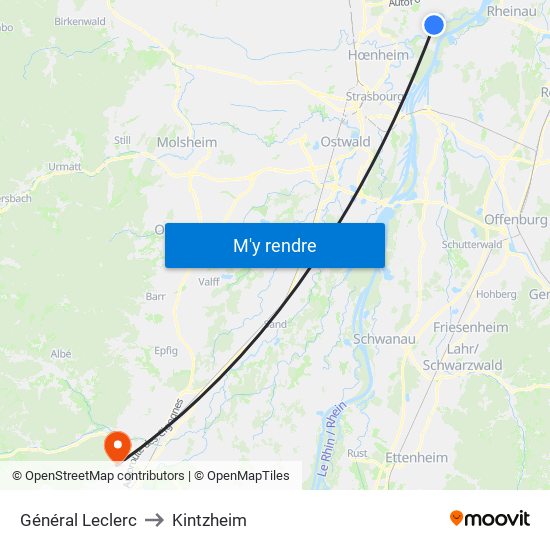 Général Leclerc to Kintzheim map