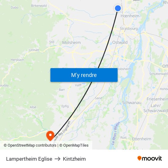 Lampertheim Eglise to Kintzheim map