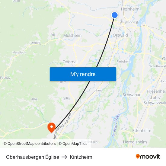 Oberhausbergen Église to Kintzheim map