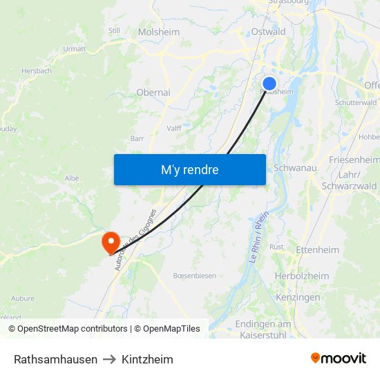 Rathsamhausen to Kintzheim map
