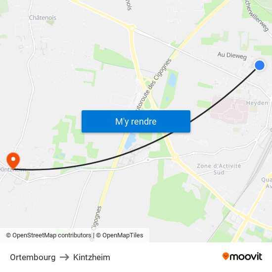 Ortembourg to Kintzheim map