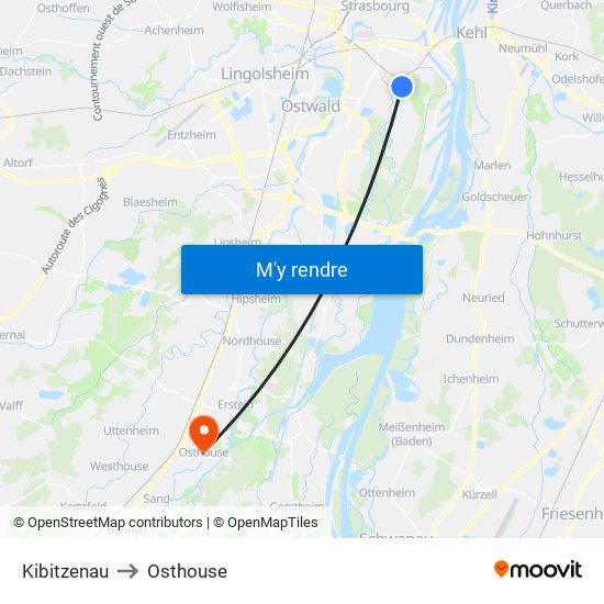 Kibitzenau to Osthouse map