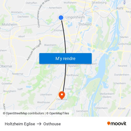 Holtzheim Eglise to Osthouse map