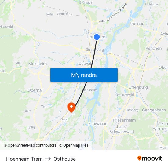 Hoenheim Tram to Osthouse map