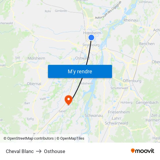 Cheval Blanc to Osthouse map