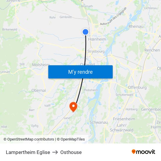 Lampertheim Eglise to Osthouse map