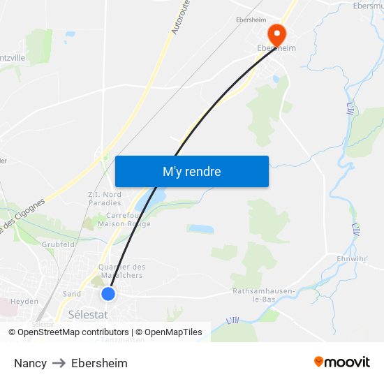 Nancy to Ebersheim map