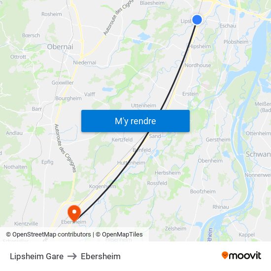 Lipsheim Gare to Ebersheim map