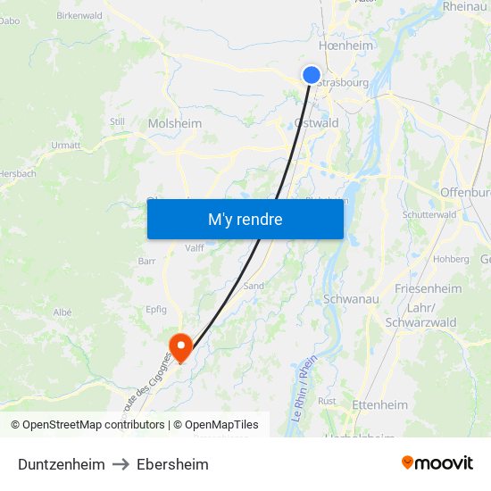 Duntzenheim to Ebersheim map