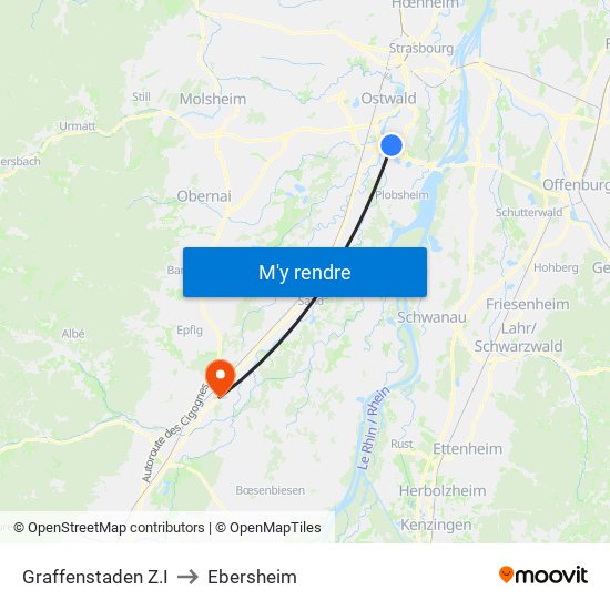 Graffenstaden Z.I to Ebersheim map