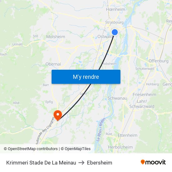 Krimmeri Stade De La Meinau to Ebersheim map