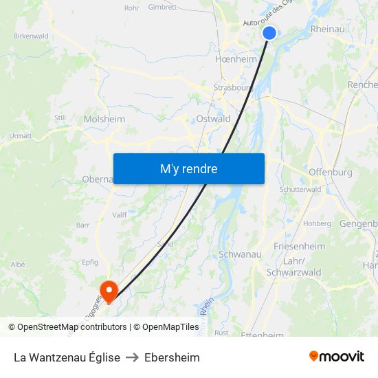 La Wantzenau Église to Ebersheim map