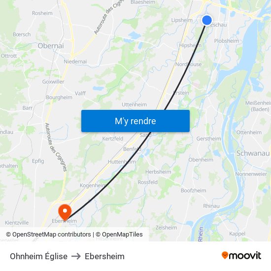 Ohnheim Église to Ebersheim map