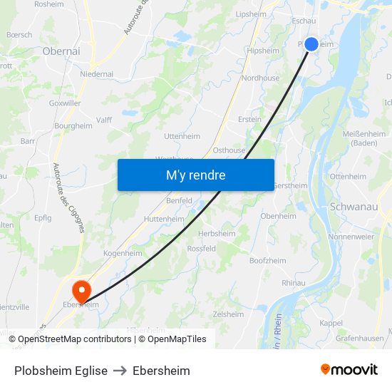 Plobsheim Eglise to Ebersheim map