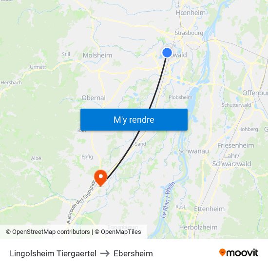 Lingolsheim Tiergaertel to Ebersheim map