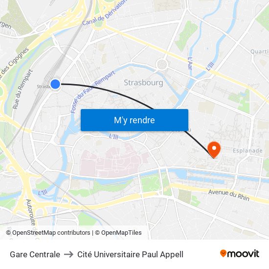 Gare Centrale to Cité Universitaire Paul Appell map